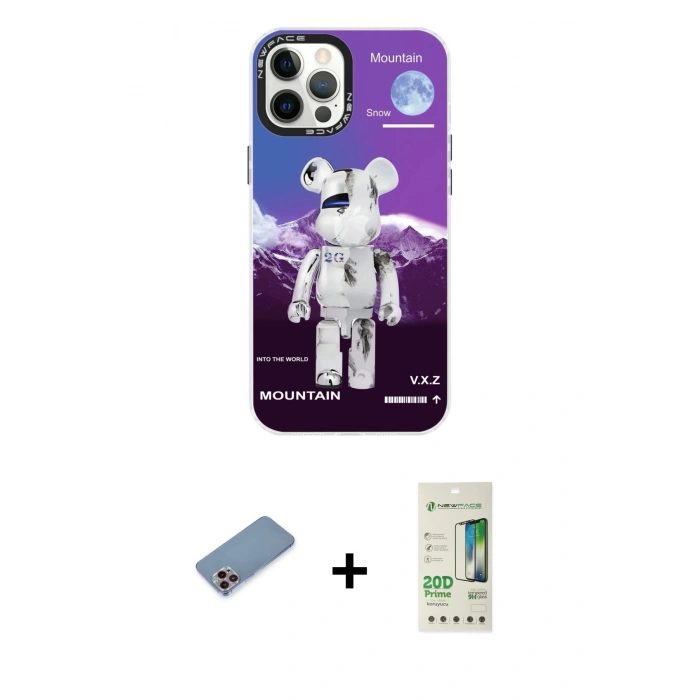 MARSİLYAN™- iPhone 12 Pro Max Kılıf Siluet Çizgi Koleksiyonu - Siyah 20D Premium Cam Ekran Koruyucu + Shine Kamera Lens Koruma Cam - PE