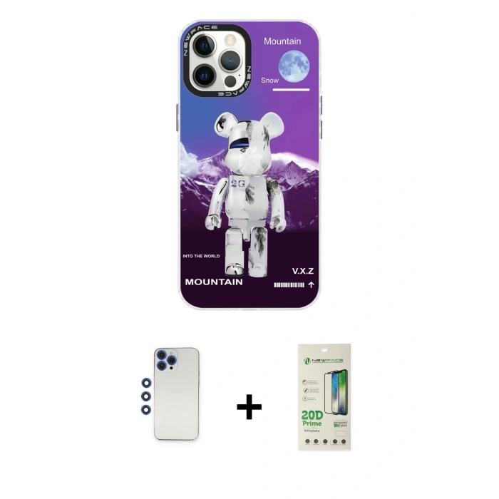 MARSİLYAN™- iPhone 12 Pro Max Kılıf Siluet Çizgi Koleksiyonu - Siyah 20D Premium Cam Ekran Koruyucu + Shine Kamera Lens - LT