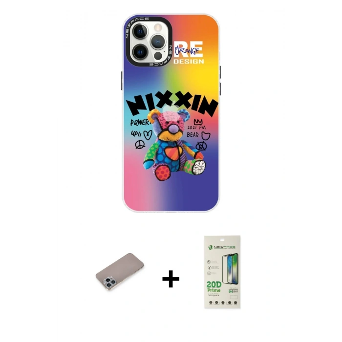 MARSİLYAN™- iPhone 12 Pro Max Kılıf Siluet Çizgi Koleksiyonu - Siyah 20D Premium Cam Ekran Koruyucu + Sierra Blue Shine Kamera Lens Koruma Cam