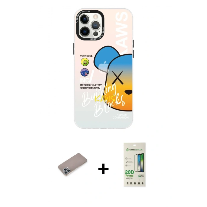 MARSİLYAN™- iPhone 12 Pro Max Kılıf Siluet Çizgi Koleksiyonu - Siyah 20D Premium Cam Ekran Koruyucu + Sierra Blue Shine Kamera Lens Koruma Cam