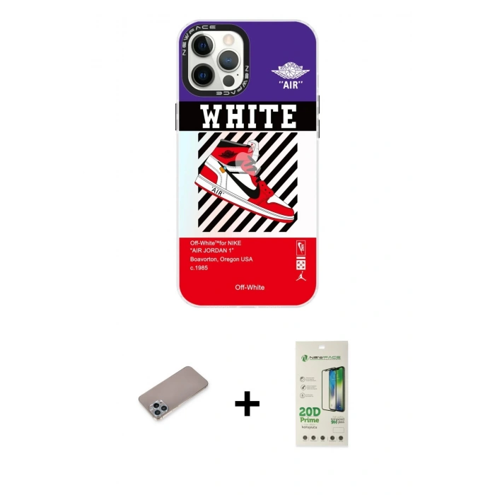 MARSİLYAN™- iPhone 12 Pro Max Kılıf Siluet Çizgi Koleksiyonu - Siyah 20D Premium Cam Ekran Koruyucu + Sierra Blue Shine Kamera Lens Koruma Cam