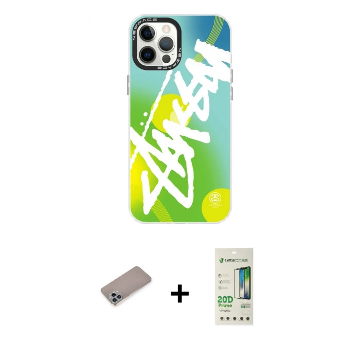 MARSİLYAN™- iPhone 12 Pro Max Kılıf Siluet Çizgi Koleksiyonu - Siyah 20D Premium Cam Ekran Koruyucu + Sierra Blue Shine Kamera Lens Koruma Cam