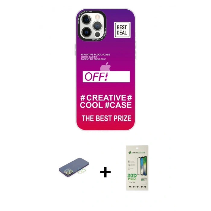 MARSİLYAN™- iPhone 12 Pro Max Kılıf Siluet Çizgi Koleksiyonu - Siyah 20D Premium Cam Ekran Koruyucu + Yeşil Renkli Kamera Lens Koruma Cam