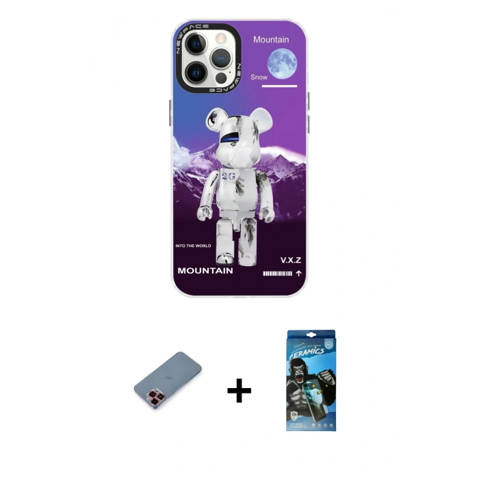 MARSİLYAN™- iPhone 12 Pro Max Kılıf Siluet Çizgi Koleksiyonu - Siyah 34D Izgaralı Cam + Metal Kamera Lens Koruma Cam - KI