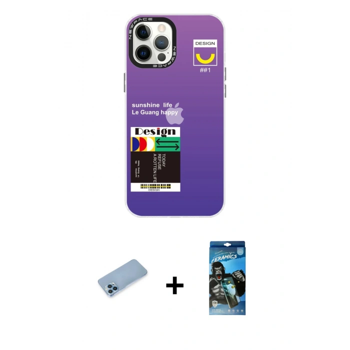 MARSİLYAN™- iPhone 12 Pro Max Kılıf Siluet Çizgi Koleksiyonu - Siyah 34D Izgaralı Cam + Shine Kamera Lens Koruma Cam - MI