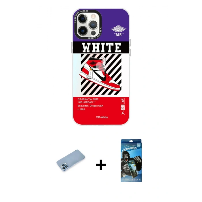 MARSİLYAN™- iPhone 12 Pro Max Kılıf Siluet Çizgi Koleksiyonu - Siyah 34D Izgaralı Cam + Shine Kamera Lens Koruma Cam - MI