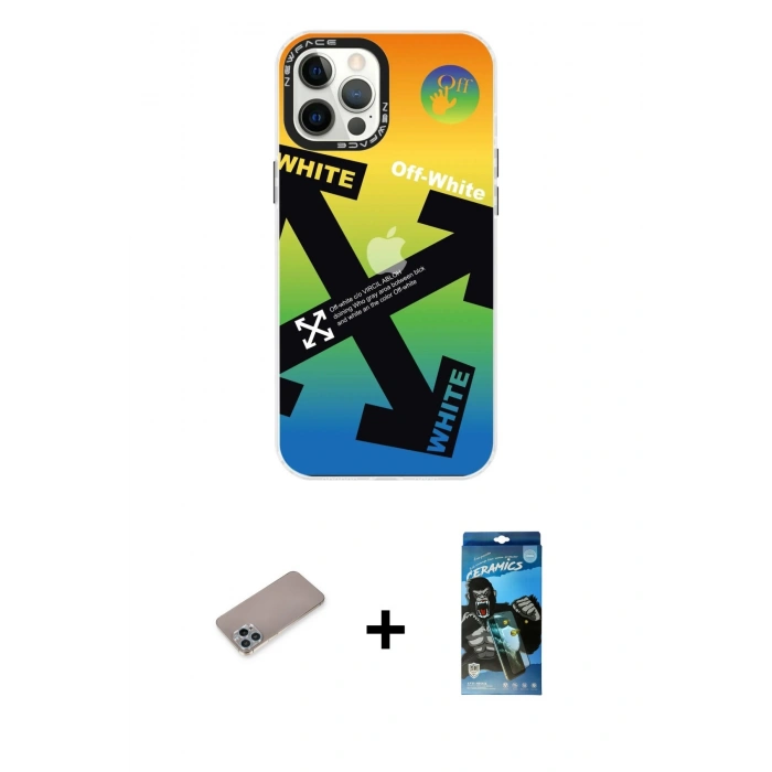 MARSİLYAN™- iPhone 12 Pro Max Kılıf Siluet Çizgi Koleksiyonu - Siyah 34D Izgaralı Cam + Shine Kamera Lens Koruma Cam - SABE