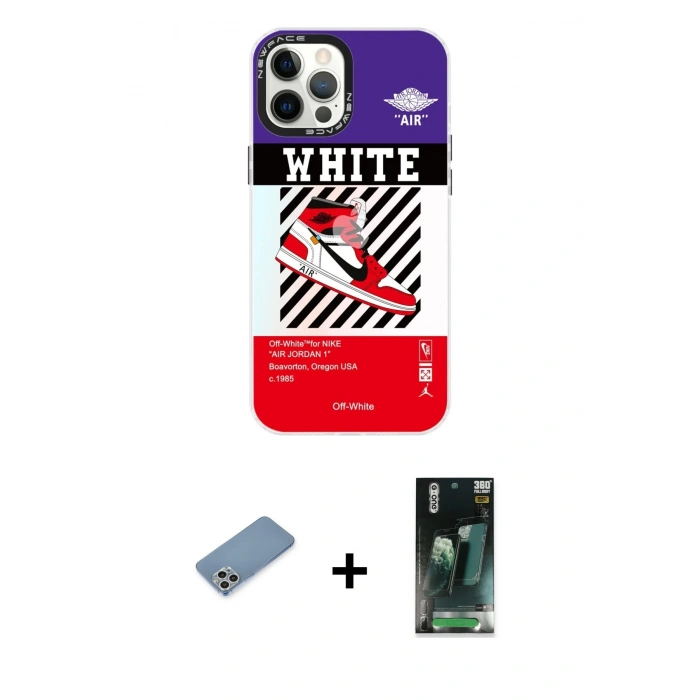 MARSİLYAN™- iPhone 12 Pro Max Kılıf Siluet Çizgi Koleksiyonu - Siyah 360 Mat Full Body Arka Koruyucu + Shine Kamera Lens Koruma Cam - GS