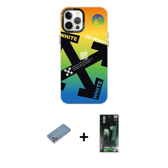 MARSİLYAN™- iPhone 12 Pro Max Kılıf Siluet Çizgi Koleksiyonu - Siyah 360 Mat Full Body Arka Koruyucu + Shine Kamera Lens Koruma Cam - GS