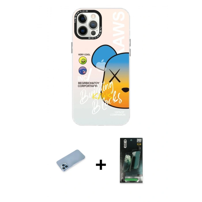 MARSİLYAN™- iPhone 12 Pro Max Kılıf Siluet Çizgi Koleksiyonu - Siyah 360 Mat Full Body Arka Koruyucu + Shine Kamera Lens Koruma Cam - MI