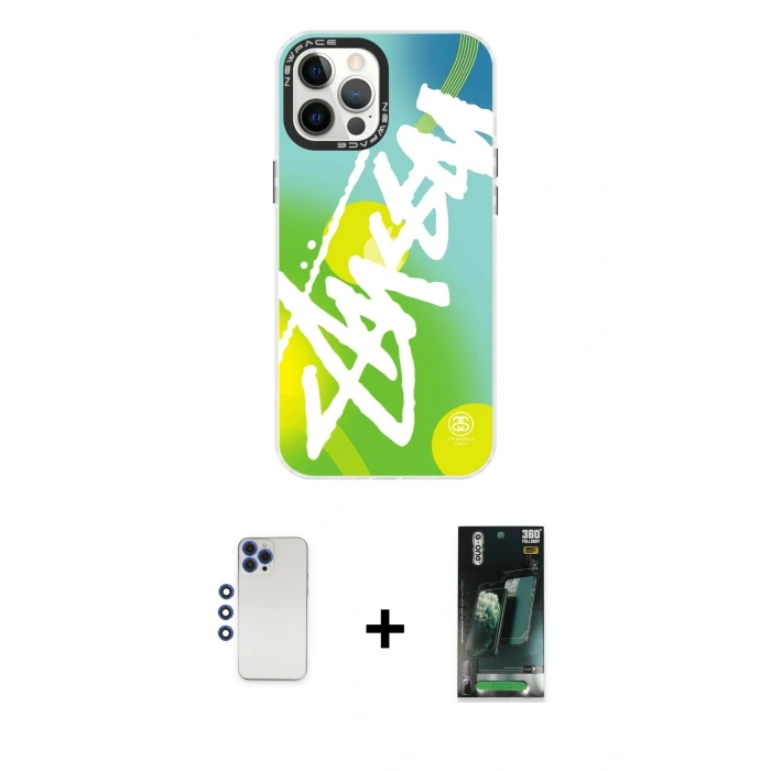MARSİLYAN™- iPhone 12 Pro Max Kılıf Siluet Çizgi Koleksiyonu - Siyah 360 Mat Full Body Arka Koruyucu + Shine Kamera Lens - LT