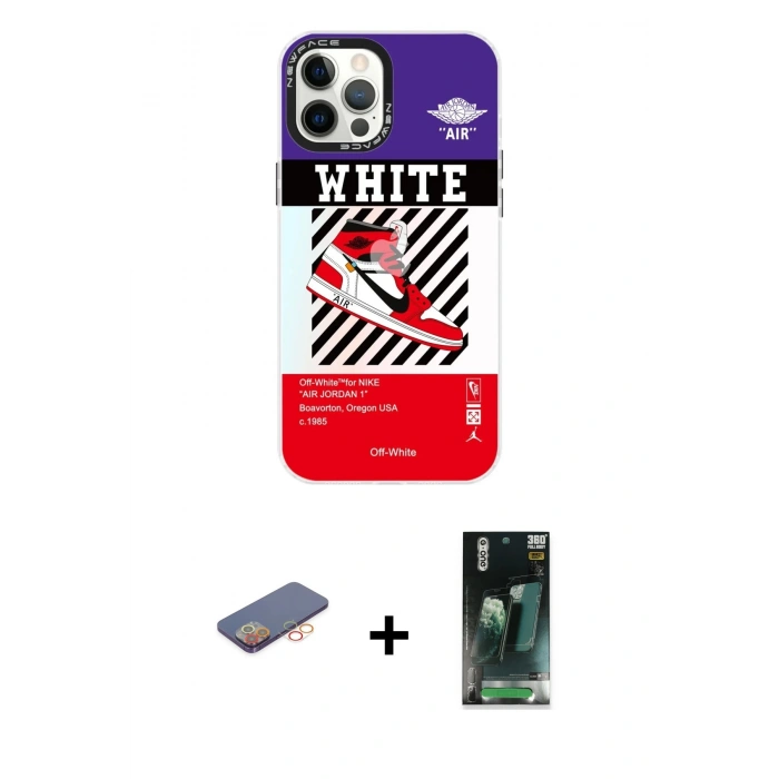 MARSİLYAN™- iPhone 12 Pro Max Kılıf Siluet Çizgi Koleksiyonu - Siyah 360 Mat Full Body Arka Koruyucu + Renkli Kamera Lens Koruma Cam - TU