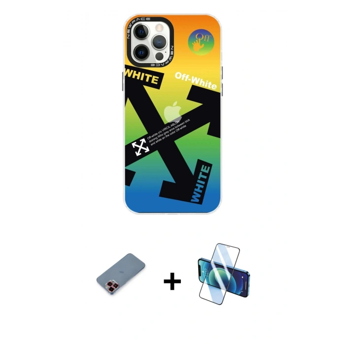 MARSİLYAN™- iPhone 12 Pro Max Kılıf Siluet Çizgi Koleksiyonu - Siyah 3D Antistatik Cam Ekran Koruyucu + Metal Kamera Lens Koruma Cam - KI