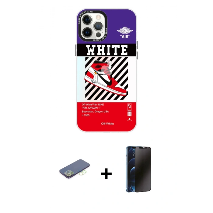 MARSİLYAN™- iPhone 12 Pro Max Kılıf Siluet Çizgi Koleksiyonu - Siyah 3D Antistatik Hayalet Cam Ekran Koruyucu + Yeşil Renkli Kamera Lens Koruma Cam