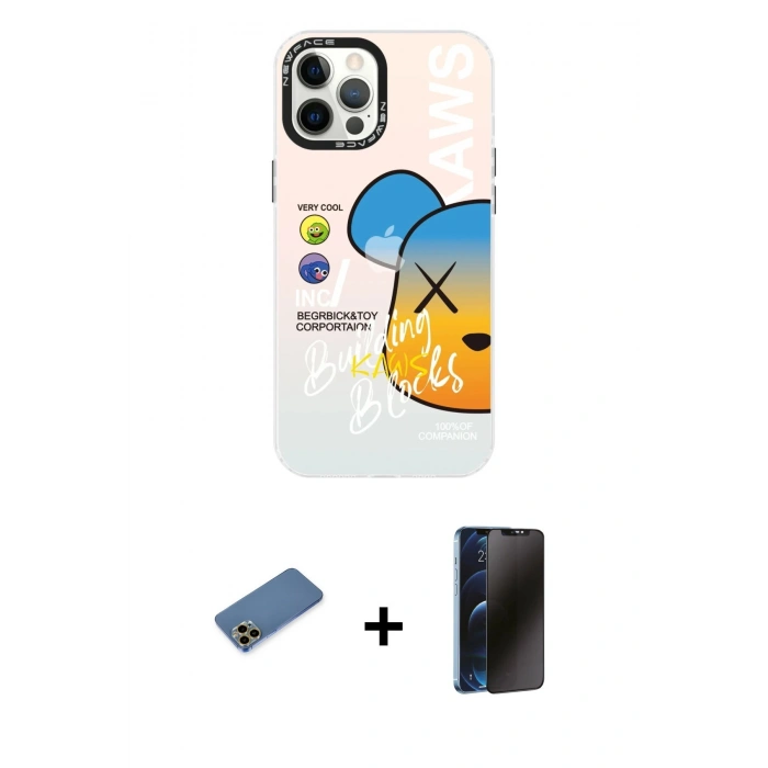MARSİLYAN™- iPhone 12 Pro Max Kılıf Siluet Çizgi Koleksiyonu - Siyah 3D Antistatik Hayalet Cam Ekran Koruyucu + Shine Kamera Lens Koruma Cam - GD