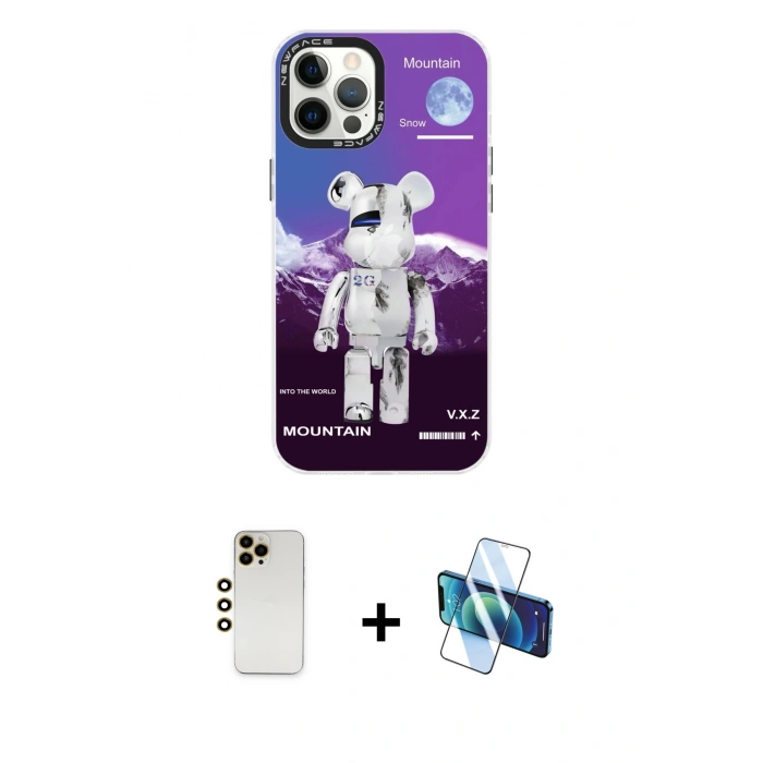 MARSİLYAN™- iPhone 12 Pro Max Kılıf Siluet Çizgi Koleksiyonu - Siyah 3D Antistatik Seramik Nano Ekran Koruyucu + Shine Kamera Lens - GD