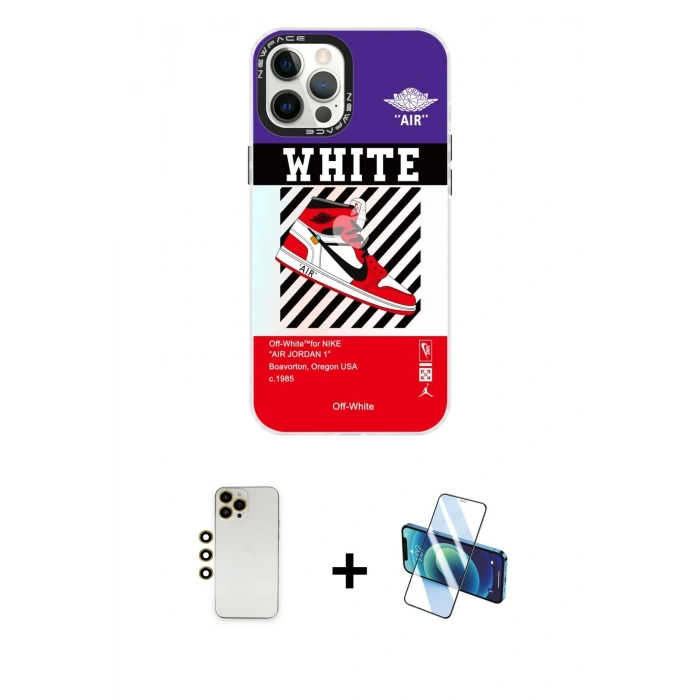MARSİLYAN™- iPhone 12 Pro Max Kılıf Siluet Çizgi Koleksiyonu - Siyah 3D Antistatik Seramik Nano Ekran Koruyucu + Shine Kamera Lens - GD