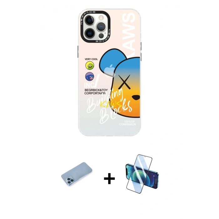 MARSİLYAN™- iPhone 12 Pro Max Kılıf Siluet Çizgi Koleksiyonu - Siyah 3D Antistatik Seramik Nano Ekran Koruyucu + Shine Kamera Lens Koruma Cam - MI