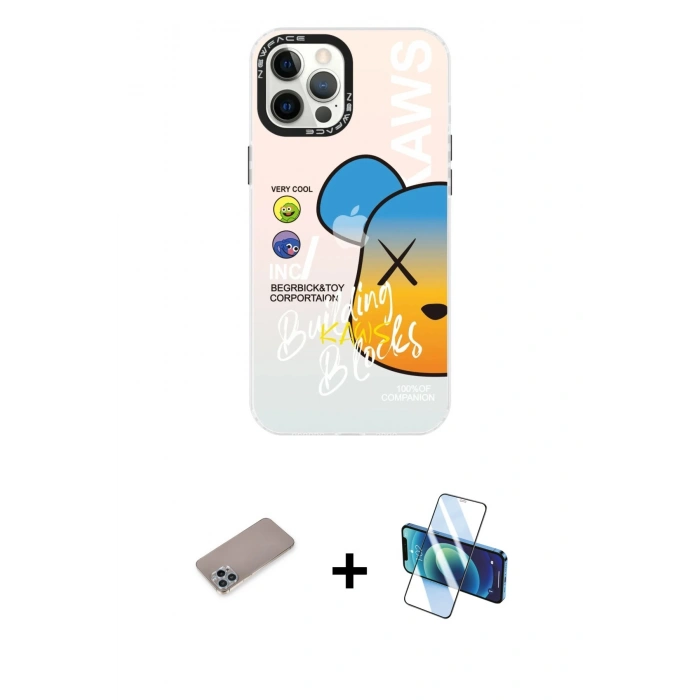 MARSİLYAN™- iPhone 12 Pro Max Kılıf Siluet Çizgi Koleksiyonu - Siyah 3D Antistatik Seramik Nano Ekran Koruyucu + Shine Kamera Lens Koruma Cam - SABE