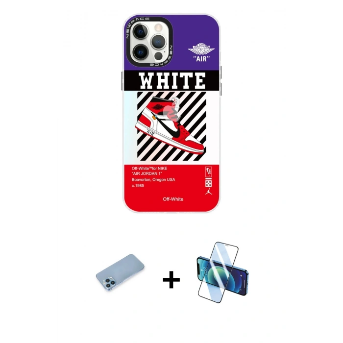 MARSİLYAN™- iPhone 12 Pro Max Kılıf Siluet Çizgi Koleksiyonu - Siyah 3D Antistatik Seramik Nano Ekran Koruyucu + Shine Kamera Lens Koruma Cam - MI