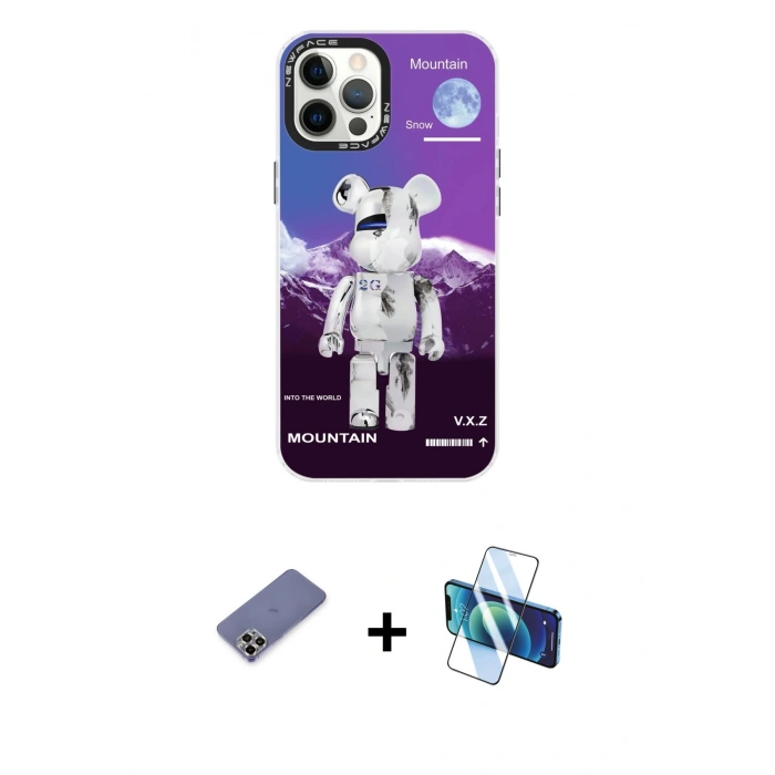 MARSİLYAN™- iPhone 12 Pro Max Kılıf Siluet Çizgi Koleksiyonu - Siyah 3D Antistatik Seramik Nano Ekran Koruyucu + Metal Kamera Lens Koruma Cam - GD