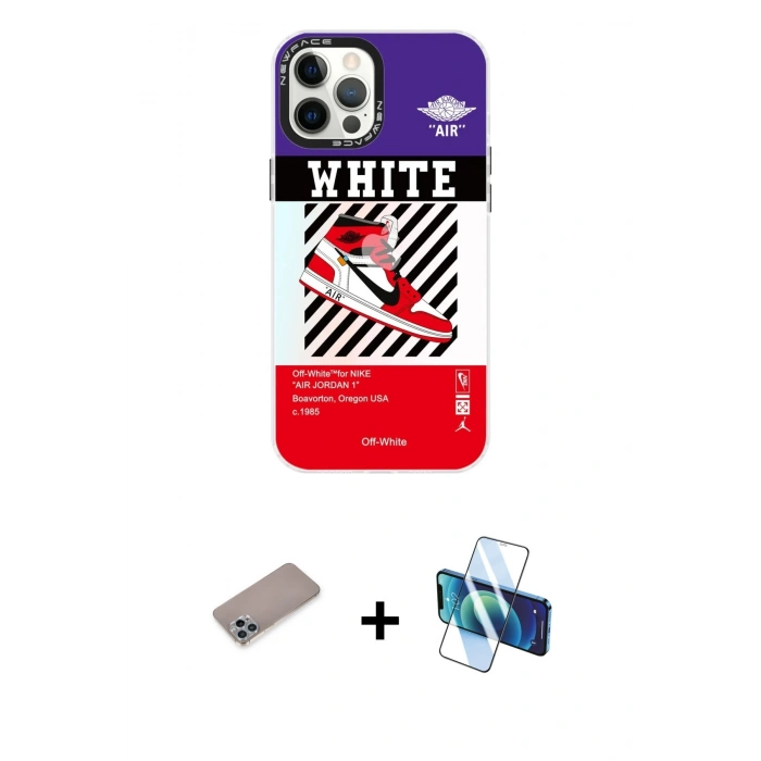 MARSİLYAN™- iPhone 12 Pro Max Kılıf Siluet Çizgi Koleksiyonu - Siyah 3D Antistatik Seramik Nano Ekran Koruyucu + Shine Kamera Lens Koruma Cam - SABE