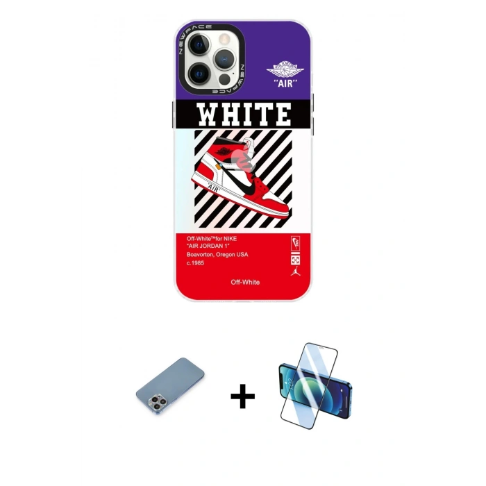 MARSİLYAN™- iPhone 12 Pro Max Kılıf Siluet Çizgi Koleksiyonu - Siyah 3D Antistatik Seramik Nano Ekran Koruyucu + Shine Kamera Lens Koruma Cam - GI
