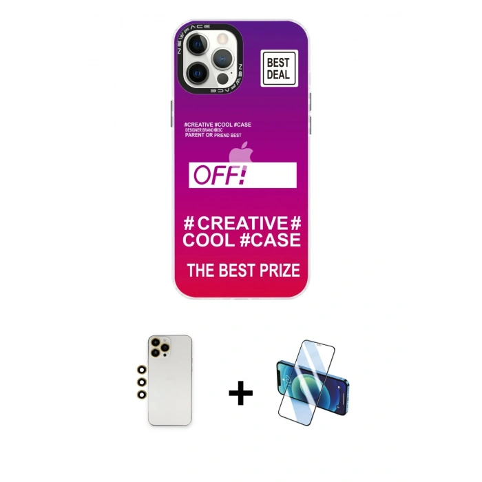 MARSİLYAN™- iPhone 12 Pro Max Kılıf Siluet Çizgi Koleksiyonu - Siyah 3D Antistatik Seramik Nano Ekran Koruyucu + Shine Kamera Lens - GD