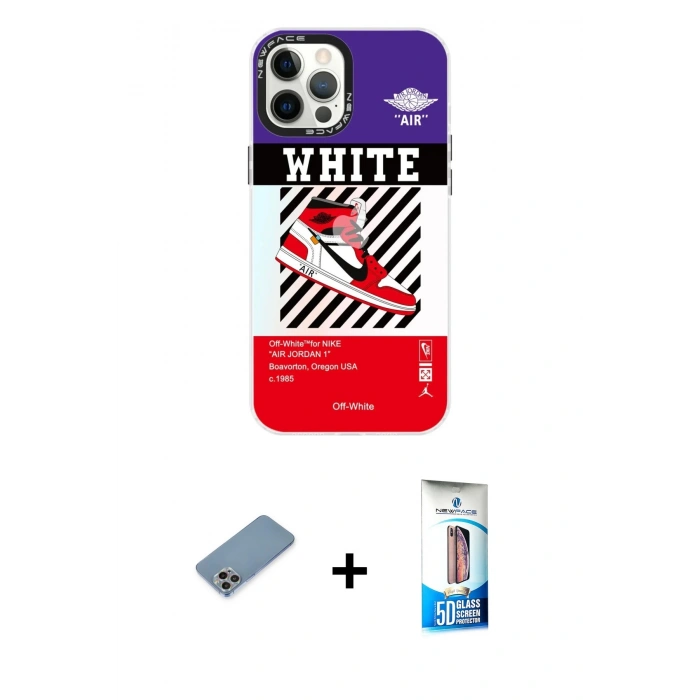 MARSİLYAN™- iPhone 12 Pro Max Kılıf Siluet Çizgi Koleksiyonu - Siyah 5D Eko Cam Ekran Koruyucu + Gökkuşağı Shine Kamera Lens Koruma Cam