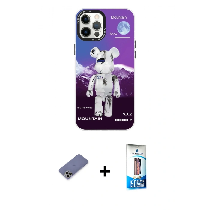 MARSİLYAN™- iPhone 12 Pro Max Kılıf Siluet Çizgi Koleksiyonu - Siyah 5D Eko Cam Ekran Koruyucu + Metal Kamera Lens Koruma Cam - GD