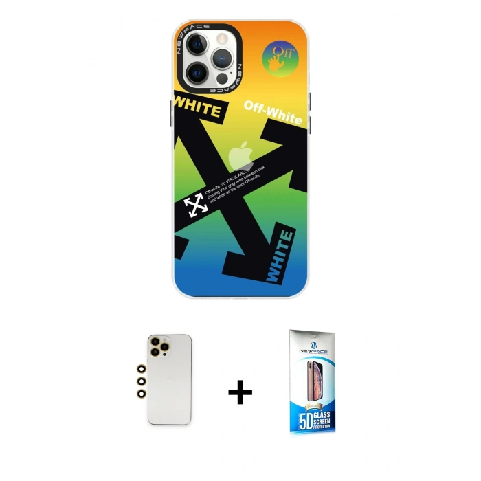 MARSİLYAN™- iPhone 12 Pro Max Kılıf Siluet Çizgi Koleksiyonu - Siyah 5D Eko Cam Ekran Koruyucu + Shine Kamera Lens - GD