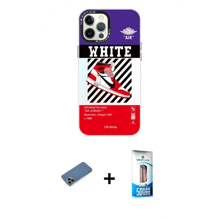 MARSİLYAN™- iPhone 12 Pro Max Kılıf Siluet Çizgi Koleksiyonu - Siyah 5D Eko Cam Ekran Koruyucu + Gold Shine Kamera Lens Koruma Cam