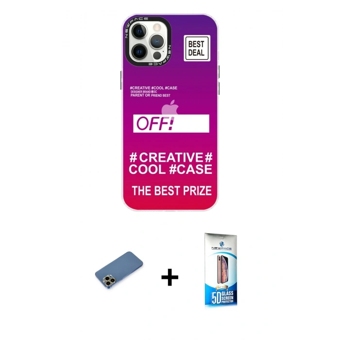 MARSİLYAN™- iPhone 12 Pro Max Kılıf Siluet Çizgi Koleksiyonu - Siyah 5D Eko Cam Ekran Koruyucu + Gold Shine Kamera Lens Koruma Cam