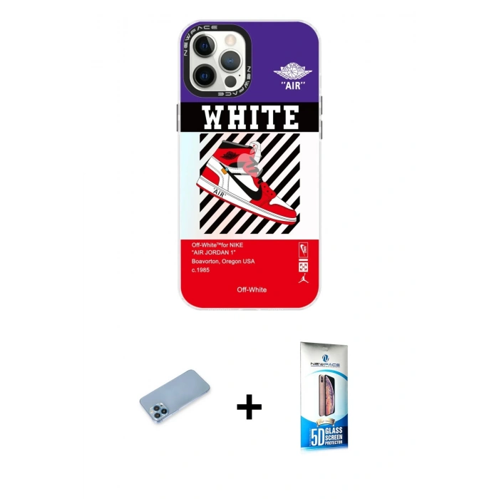 MARSİLYAN™- iPhone 12 Pro Max Kılıf Siluet Çizgi Koleksiyonu - Siyah 5D Eko Cam Ekran Koruyucu + Shine Kamera Lens Koruma Cam - MI
