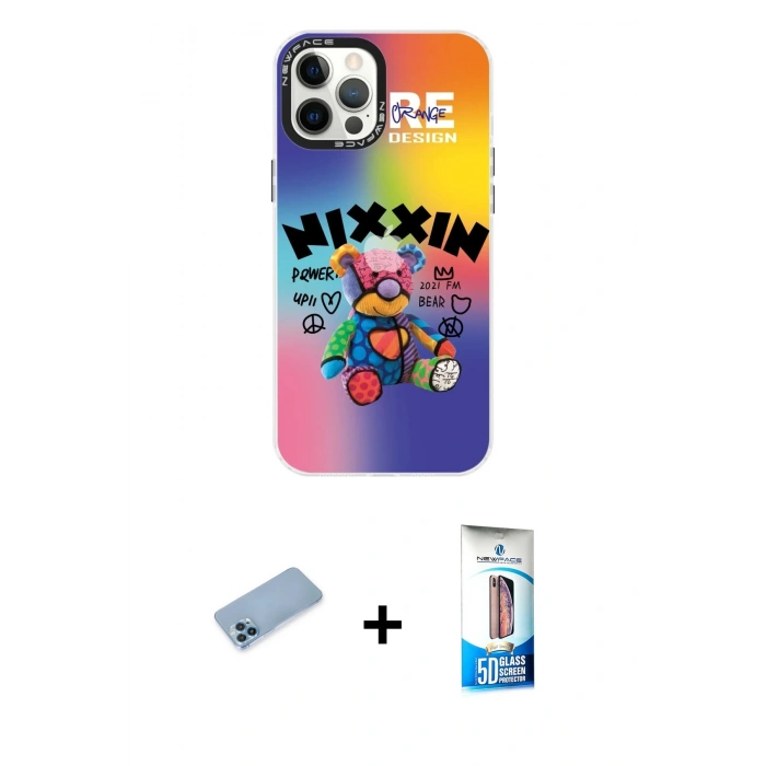 MARSİLYAN™- iPhone 12 Pro Max Kılıf Siluet Çizgi Koleksiyonu - Siyah 5D Eko Cam Ekran Koruyucu + Shine Kamera Lens Koruma Cam - MI