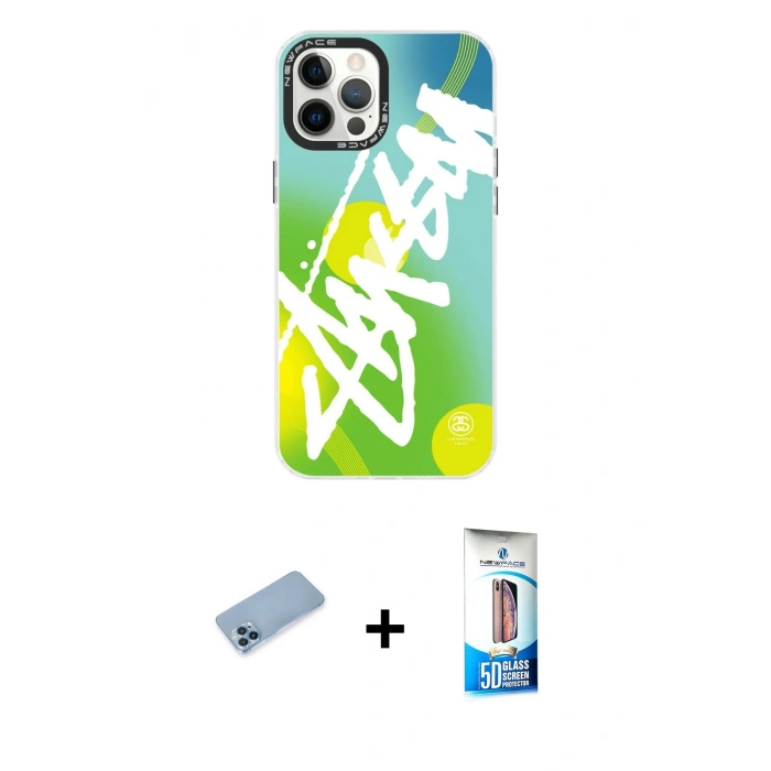 MARSİLYAN™- iPhone 12 Pro Max Kılıf Siluet Çizgi Koleksiyonu - Siyah 5D Eko Cam Ekran Koruyucu + Shine Kamera Lens Koruma Cam - MI