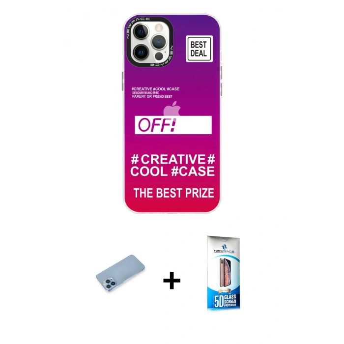 MARSİLYAN™- iPhone 12 Pro Max Kılıf Siluet Çizgi Koleksiyonu - Siyah 5D Eko Cam Ekran Koruyucu + Shine Kamera Lens Koruma Cam - MI