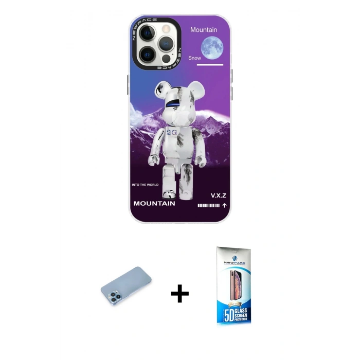 MARSİLYAN™- iPhone 12 Pro Max Kılıf Siluet Çizgi Koleksiyonu - Siyah 5D Eko Cam Ekran Koruyucu + Shine Kamera Lens Koruma Cam - MI