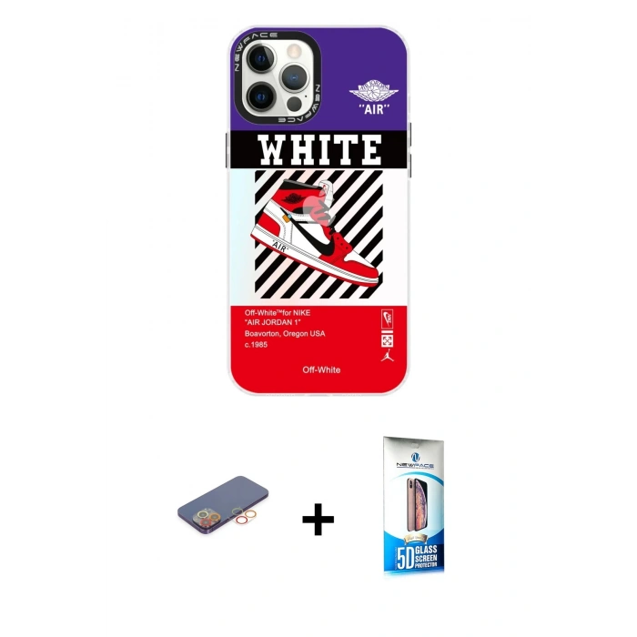 MARSİLYAN™- iPhone 12 Pro Max Kılıf Siluet Çizgi Koleksiyonu - Siyah 5D Eko Cam Ekran Koruyucu + Renkli Kamera Lens Koruma Cam - TU
