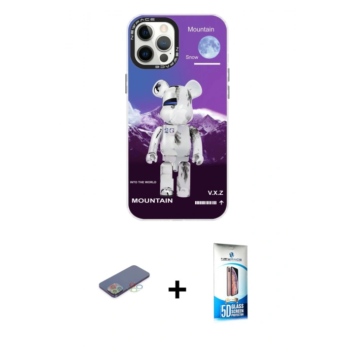 MARSİLYAN™- iPhone 12 Pro Max Kılıf Siluet Çizgi Koleksiyonu - Siyah 5D Eko Cam Ekran Koruyucu + Renkli Kamera Lens Koruma Cam - MI