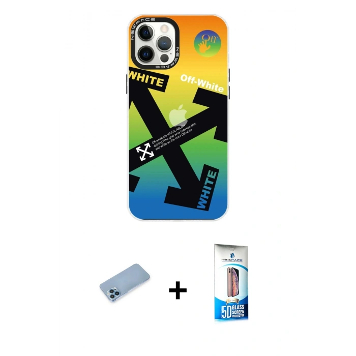 MARSİLYAN™- iPhone 12 Pro Max Kılıf Siluet Çizgi Koleksiyonu - Siyah 5D Eko Cam Ekran Koruyucu + Shine Kamera Lens Koruma Cam - MI