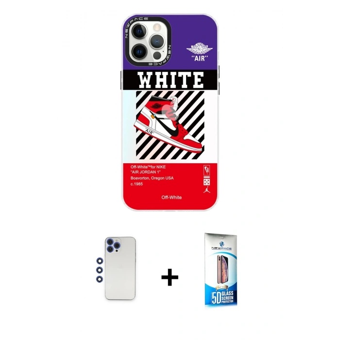 MARSİLYAN™- iPhone 12 Pro Max Kılıf Siluet Çizgi Koleksiyonu - Siyah 5D Eko Cam Ekran Koruyucu + Shine Kamera Lens - LT