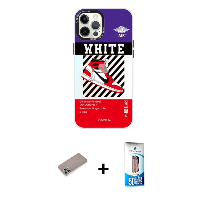 MARSİLYAN™- iPhone 12 Pro Max Kılıf Siluet Çizgi Koleksiyonu - Siyah 5D Eko Cam Ekran Koruyucu + Shine Kamera Lens Koruma Cam - SABE
