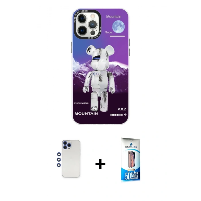 MARSİLYAN™- iPhone 12 Pro Max Kılıf Siluet Çizgi Koleksiyonu - Siyah 5D Eko Cam Ekran Koruyucu + Shine Kamera Lens - LT
