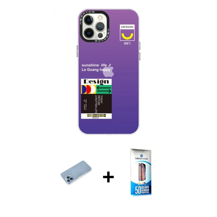MARSİLYAN™- iPhone 12 Pro Max Kılıf Siluet Çizgi Koleksiyonu - Siyah 5D Eko Cam Ekran Koruyucu + Shine Kamera Lens Koruma Cam - MI