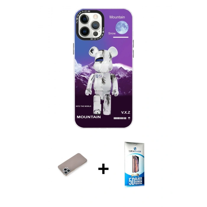 MARSİLYAN™- iPhone 12 Pro Max Kılıf Siluet Çizgi Koleksiyonu - Siyah 5D Eko Cam Ekran Koruyucu + Shine Kamera Lens Koruma Cam - SABE