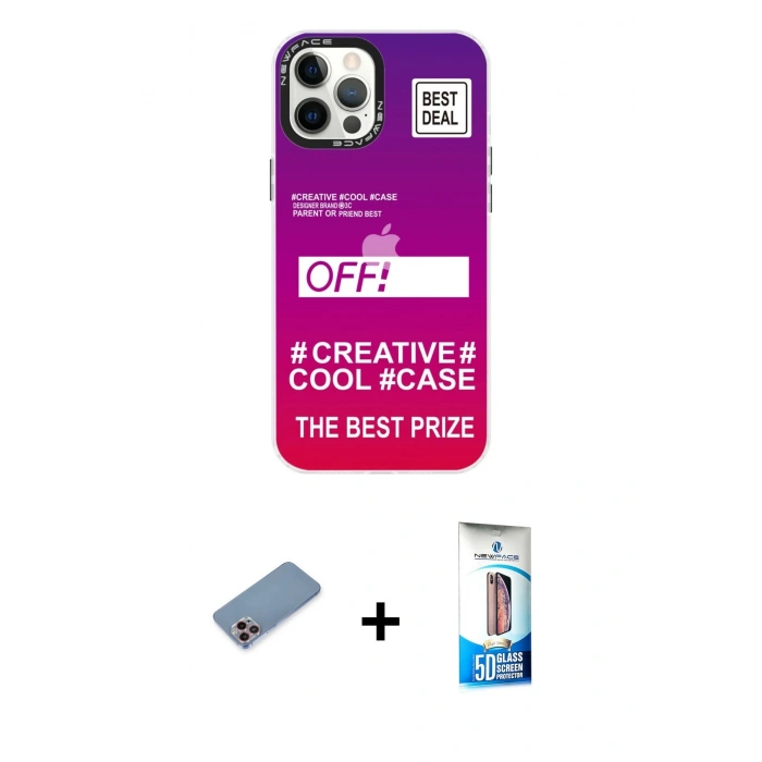 MARSİLYAN™- iPhone 12 Pro Max Kılıf Siluet Çizgi Koleksiyonu - Siyah 5D Eko Cam Ekran Koruyucu + Shine Kamera Lens Koruma Cam - PE