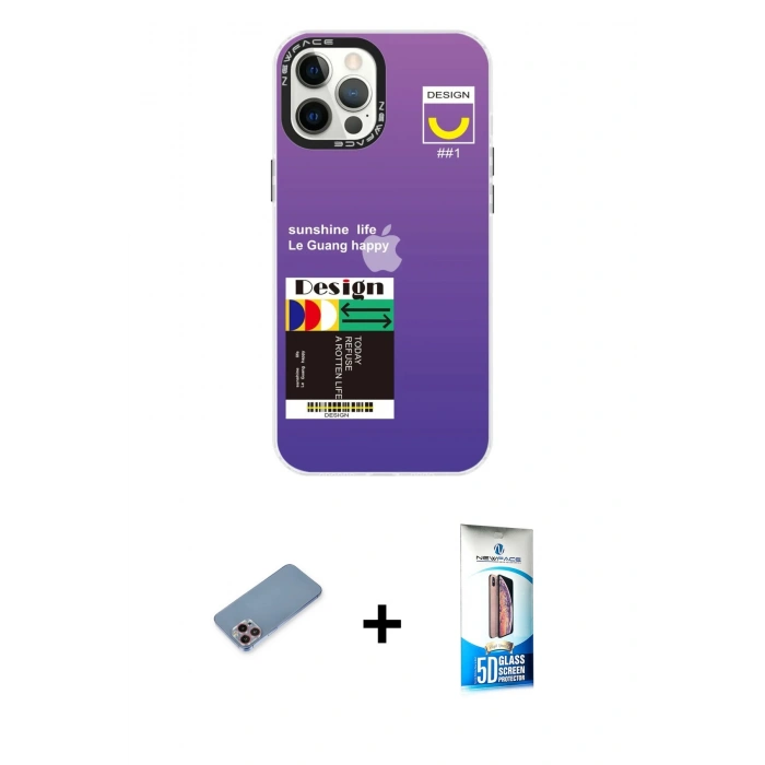 MARSİLYAN™- iPhone 12 Pro Max Kılıf Siluet Çizgi Koleksiyonu - Siyah 5D Eko Cam Ekran Koruyucu + Shine Kamera Lens Koruma Cam - PE