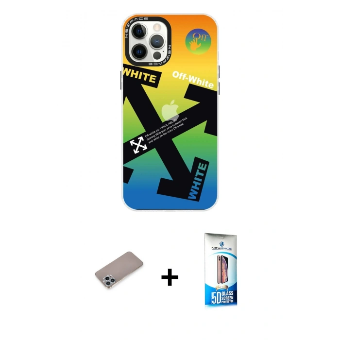MARSİLYAN™- iPhone 12 Pro Max Kılıf Siluet Çizgi Koleksiyonu - Siyah 5D Eko Cam Ekran Koruyucu + Shine Kamera Lens Koruma Cam - SABE