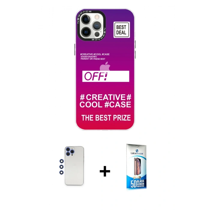 MARSİLYAN™- iPhone 12 Pro Max Kılıf Siluet Çizgi Koleksiyonu - Siyah 5D Eko Cam Ekran Koruyucu + Shine Kamera Lens - LT